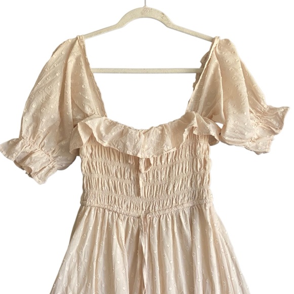 R. Vivimos 100% Cotton Empire Waist Cream Swiss Dot Midi Dress. Size Medium - Picture 4 of 11